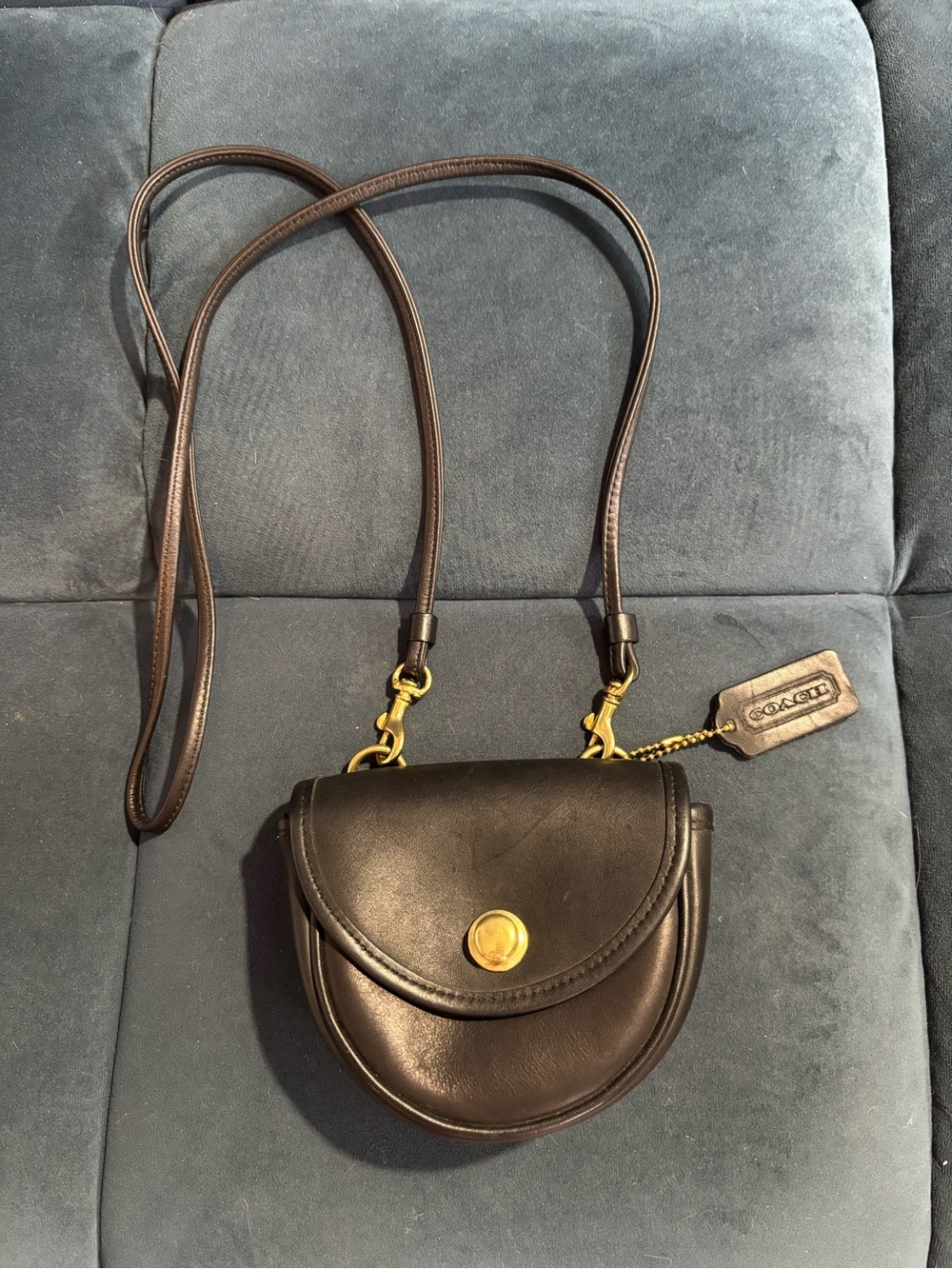 90’s Mini COACH Black Leather Crossbody Belt Bag #9826 NWOT